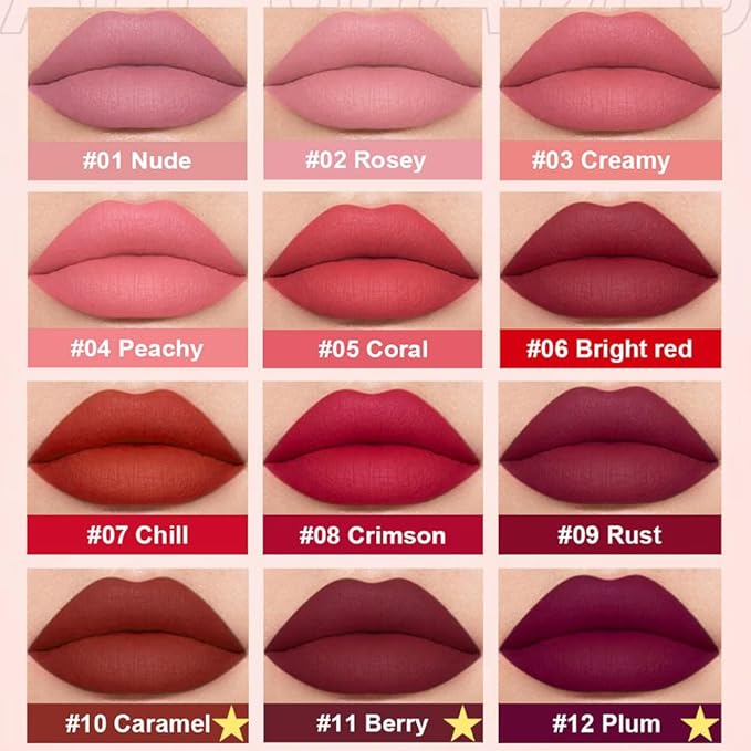 3Pcs Deep Fuchsia Matte Velvet Lipgloss Set,Dark Brown Lipgloss