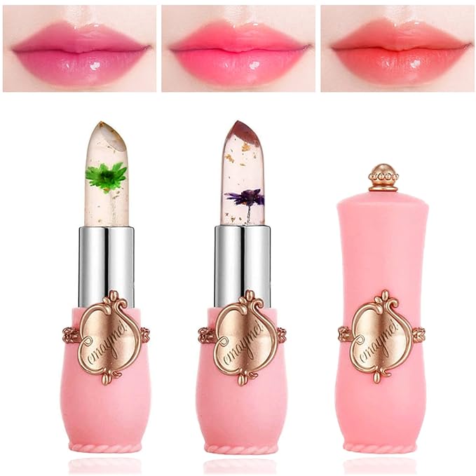 2 Pack Crystal Jelly Flower Lipstick,Magic Temperature Color Change Lip Gloss Lip Stick PH Clear Magic Lipstick Long Lasting Nutritious Moisturizing Lip Balm(Set C)