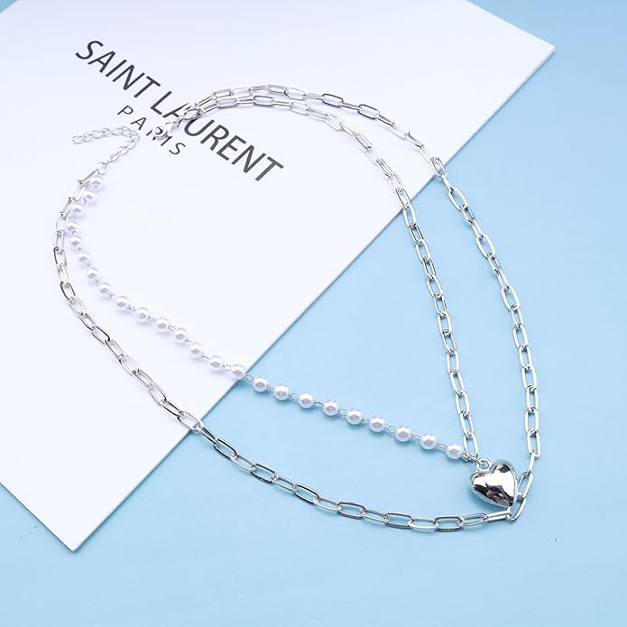 Boho Layered Pearl Choker Necklace Chain