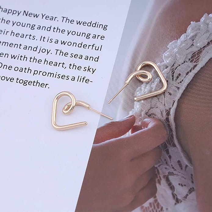 Vintage Heart Hoop Earrings Gold Heart