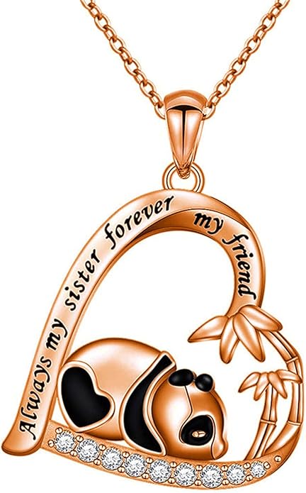 Silver Crystal Panda Necklace Choker Vintage Heart Panda
