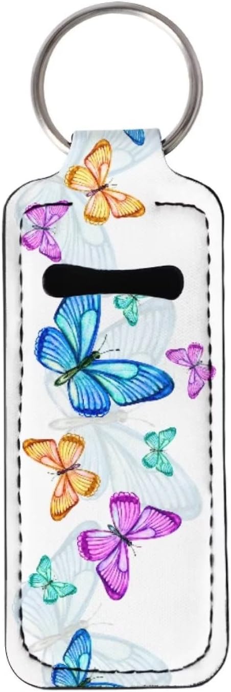 Bulopur White Blue Butterflies Lipstick Balm Holder Keychains