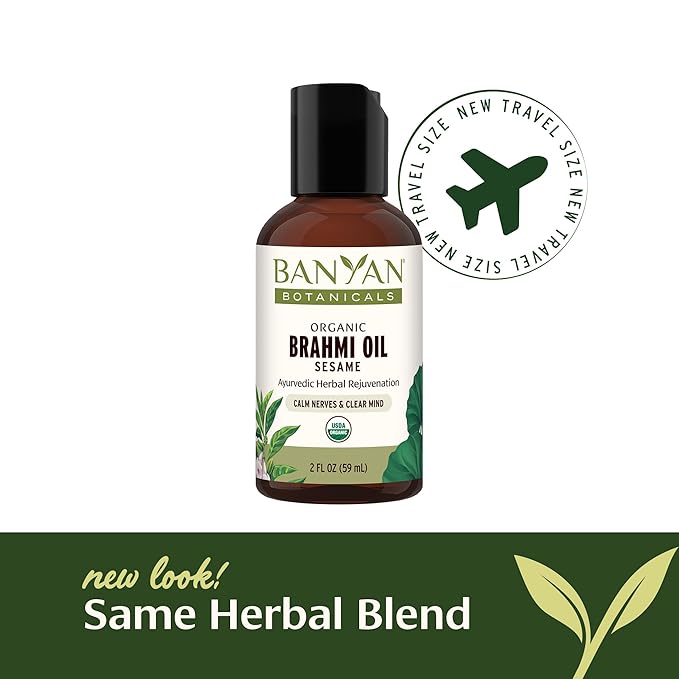 Banyan Botanicals Brahmi Oil with Sesame Base – Organic Ayurvedic Massage Oil with Gotu Kola and Bacopa – Calming Massage Oil for Focus & Relaxation – 2 oz – Non GMO Sustainably Sourced Abhyanga Oil