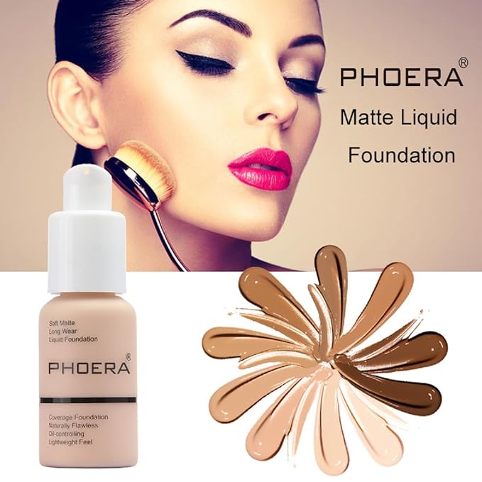 PHOERA Foundation, Flawless Soft Matte Liquid Foundation 24 Pcs-102- Nude)