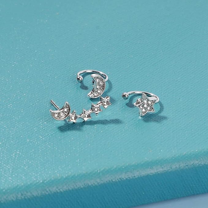 Boho Moon Star Ear Climber Earrings