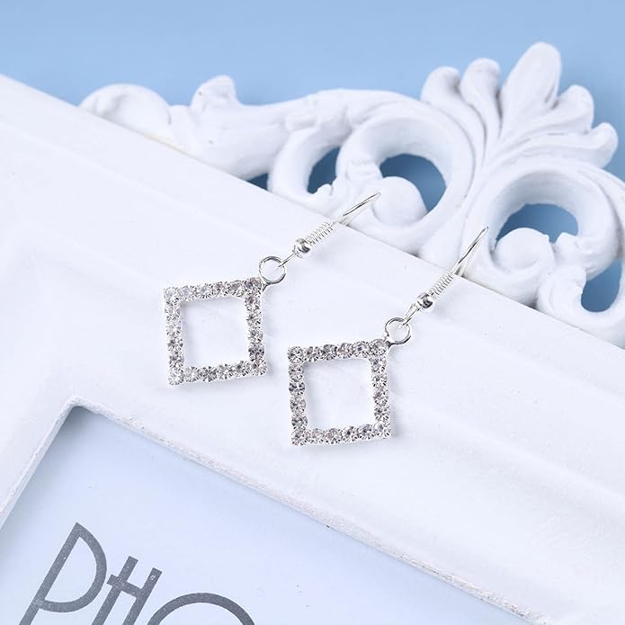 Vintage Crystal Square Drop Earrings Rhinestone