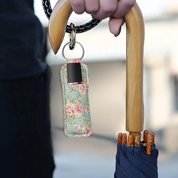 Elegant Peony Floral Lipstick Holder Keychain Keyring