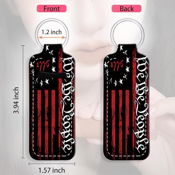 Chapstick Holder Keychain Holder Neoprene Lip Balm Lipstick Lip Gloss Holder Travel Accessory for Girls Women Gift(American Flag 1776)