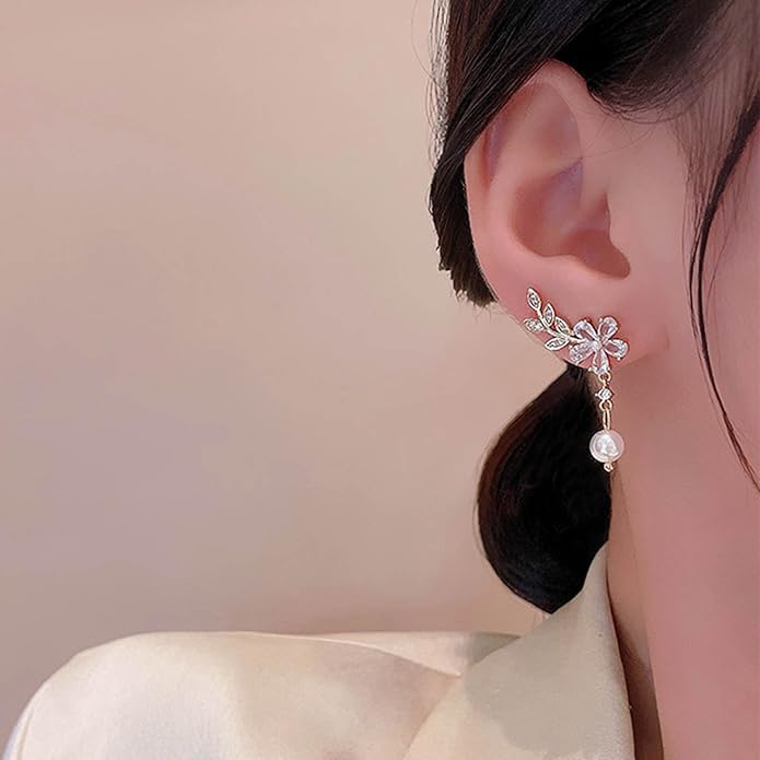 Vintage Crystal Flower Ear Climber Earrings