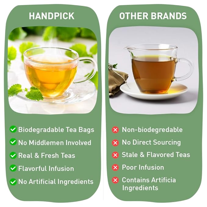 HANDPICK, Organic Moringa Tea Bags (100 Count) Non-GMO, Caffeine Free, Pure Moringa Leaves | Sweet and Light Herbal Tea Bags, Round Eco-conscious Teabags