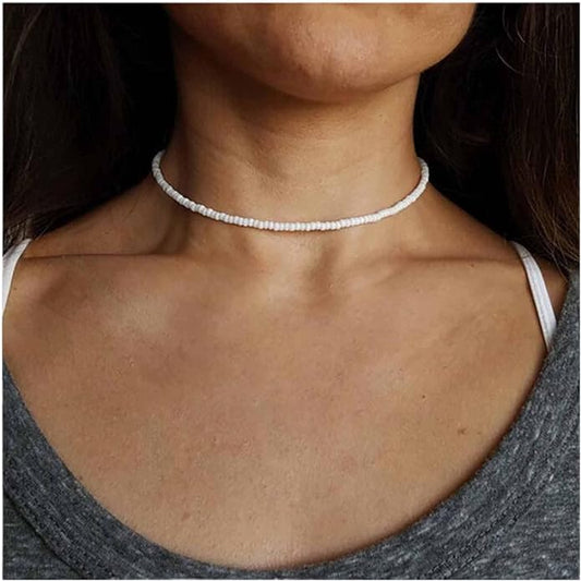 Boho Seed Bead Choker Necklace Tiny Rice Bead