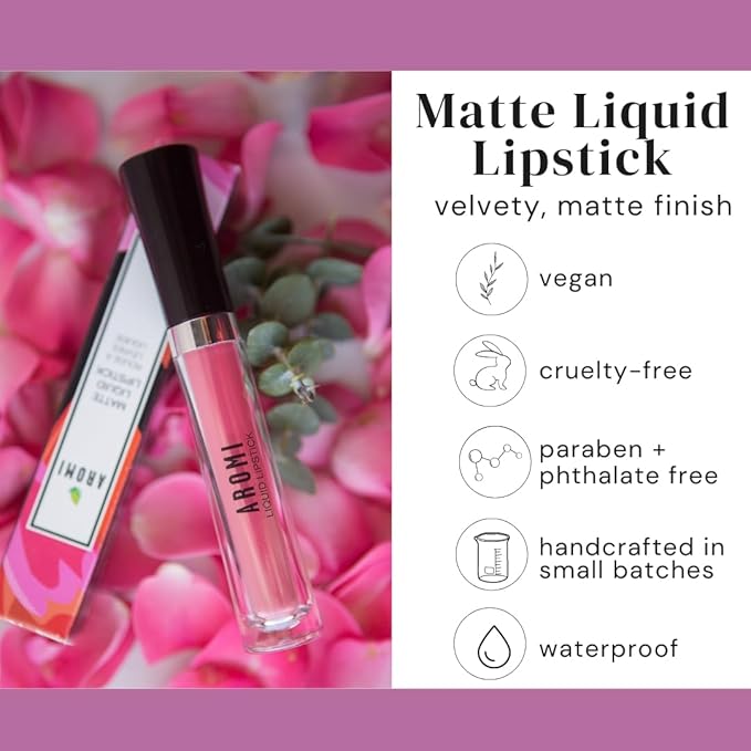Aromi Matte Liquid Lipstick | Mango Coral Lip Color, Vegan, Cruelty-free, Long-Lasting, Kiss and Smear Proof, Handmade (Mango Tango)