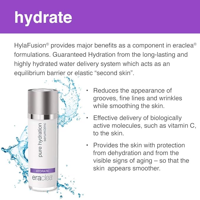 eraclea Pure Hydration Serum, Soothing Face Serum with Hyaluronic Acid and Zinc to Calm Redness and Irritated Skin, Ultra-Hydrating Anti-Wrinkle Hyaluronic Acid Serum for All Skin Types (1 fl oz)