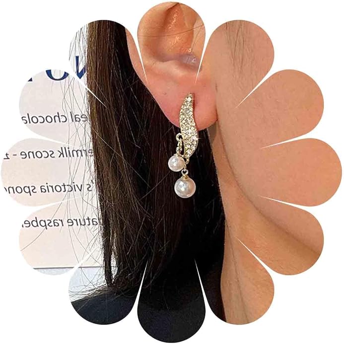 Vintage Crystal Pearl Drop Earrings Sparkly Leaf Earrings