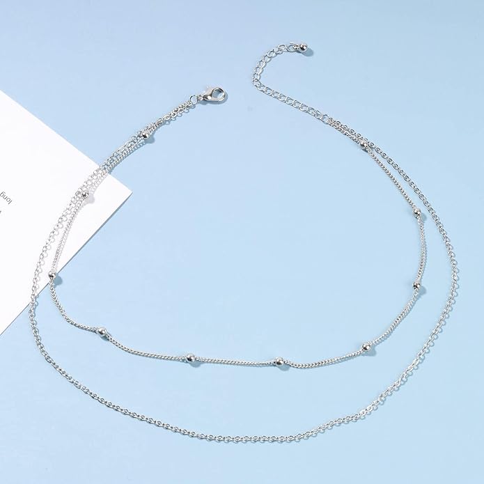 Boho Layered Satellite Choker Necklace Gold Ball Chain
