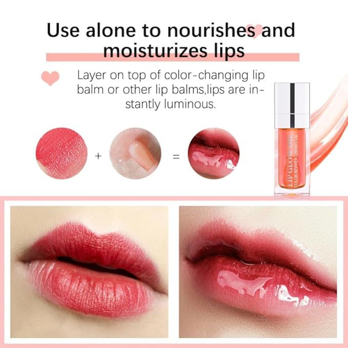 Charm Kiss Hydrating Lip Glow Oil Plumping Lip Gloss Glitter Plumping Lip oil Tinted Lip Balm Lip Care Transparent Toot Lip Oil Tinted, Glass Lip Glow Oil Fresh Texture, Long Lasting Nourishing