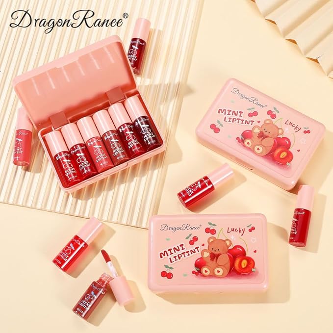 6 Colors Lip Tint Stain Set, Korean Lip Gloss Matte Velvet Lip Stain, Multi-Use Cheek and Lip Tint Moisturizing Mini Liquid Lipstic, Non-Stick Cup, Lightweight, High Pigment, Long-Lasting, Vivid Color