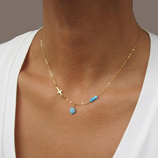 Boho Evil Eye Necklace Exquisite Cross