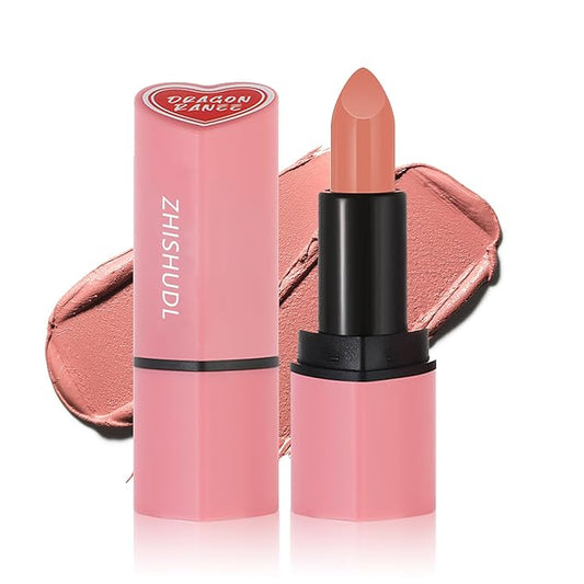 Matte Nude Lipstick Velvet Heart Shaped Lip Stick,Nude Lip Stain Lip Tint Long Lasting Non Stick Cup Neutral Lipstick for Women - 03 Nude