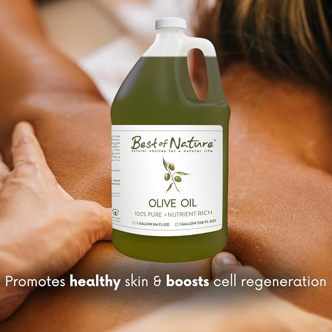 Best of Nature 100% Pure Olive Massage & Body Oil – Cold Pressed, Natural & Unscented Moisturizer for Skin, Hair & Bath, 1 Gallon (128 fl oz)