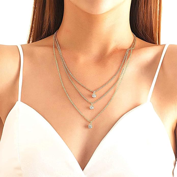 Boho Layered Crystal Necklace Gold Rhinestone