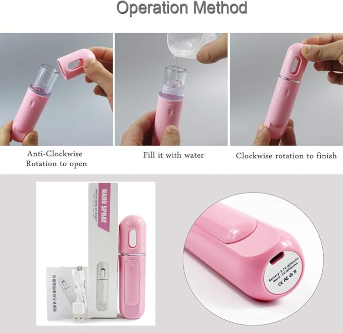 Nano Facial Mister, Portable Mini Cool Mist Facial Steamer Moisturizing Hydrating Face Sprayer for Skin Care, Makeup, Cleaning Pores,Eyelash Extensions,Summer Cool (Pink)