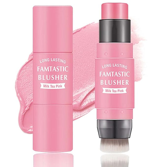 Cream Blush Stick,Blush Stick for Cheeks with Contour Tea Pink)
