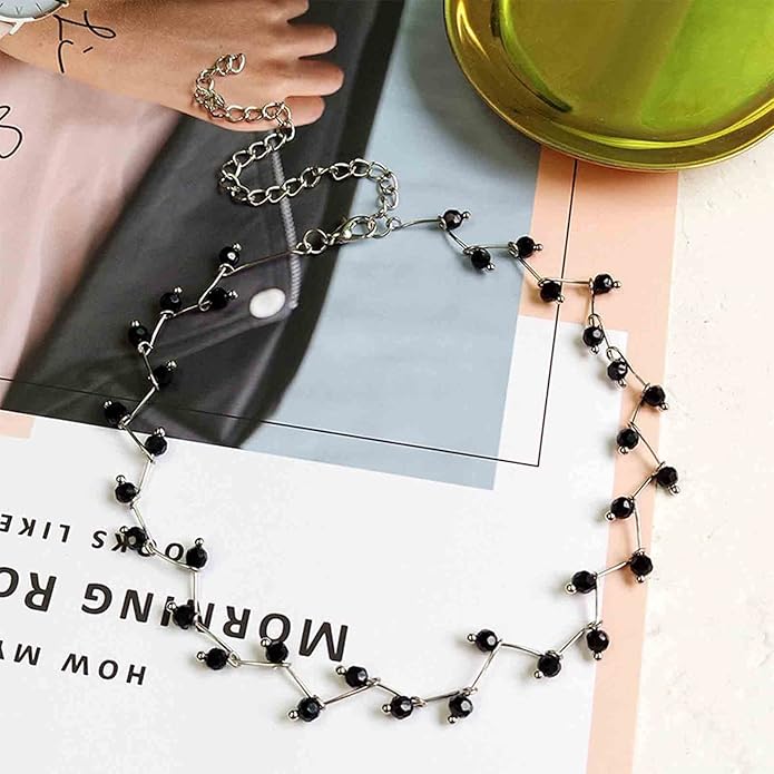 Black Crystal Choker Necklace Short Black