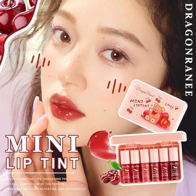 6 Colors Lip Tint Stain Set, Korean Lip Gloss Matte Velvet Lip Stain, Multi-Use Cheek and Lip Tint Moisturizing Mini Liquid Lipstic, Non-Stick Cup, Lightweight, High Pigment, Long-Lasting, Vivid Color