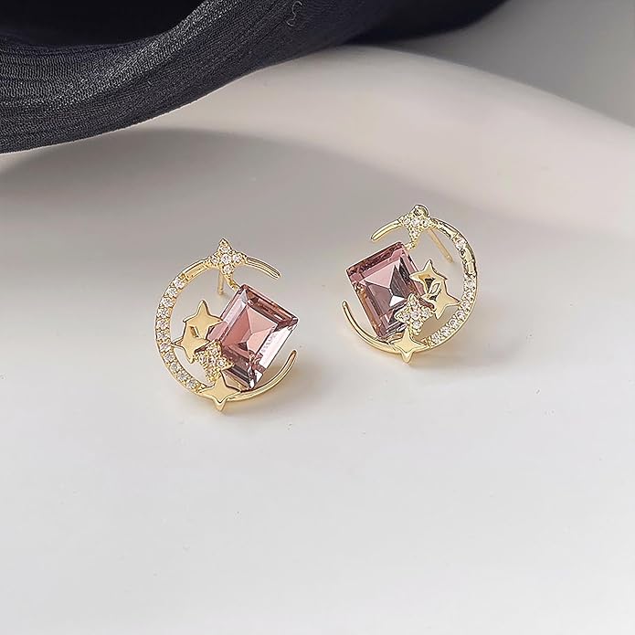 Vintage Purple Crystal Moon Earrings Amethyst