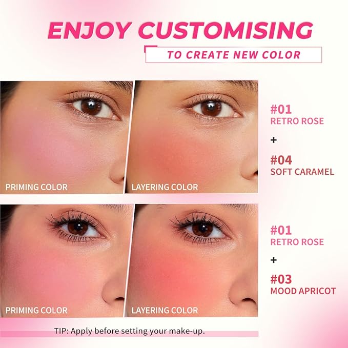 4 Colors Liquid Blush Makeup Kit, Long Lasting Set 4Pcs