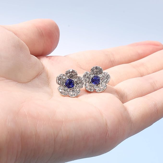 Boho CZ Flower Studs Earrings Silver Crystal Earrings