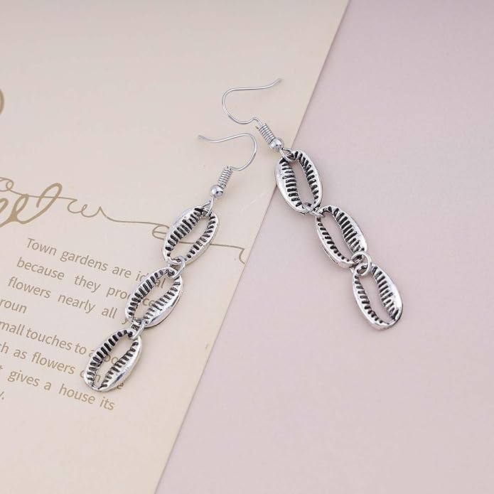 Boho Cowrie Shell Earrings Silver Shell