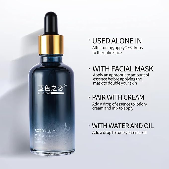 BLUE LOVE Cordyceps Facial Essence Serum - Reduces Fine Lines & Wrinkles, Hydrating & Anti-Aging Formula with Natural Ingredients for All Skin Types (4.54 Fl Oz (Pack of 1), Unscented)