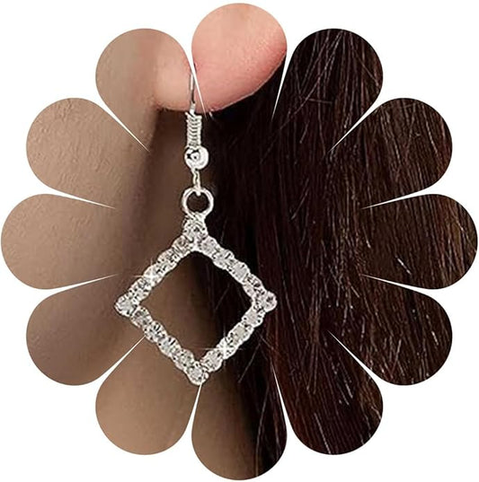 Vintage Crystal Square Drop Earrings Rhinestone Square Dangle