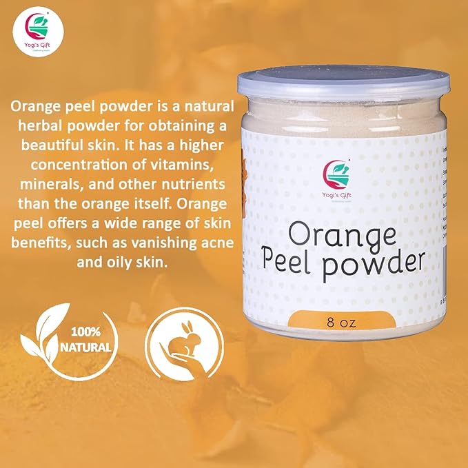 Orange Peel Powder 8 oz (227 grams) | 100% Natural Care For Acne, Tan & Blackheads | Effective DIY Face Mask Ingredient | Rich in Vitamin C | Helps Get a Glowing Skin | by Yogi's Giftยฎ