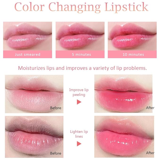 evpct 3Pcs Peach Black Red Cherry Strawberry Tinted Lip Balms PH Lip Color Changing Lipstick Stain Set Queen for Women Girls Korean Mood Long Lasting Color Change Light Pink Lipstick Lip Tint Gloss