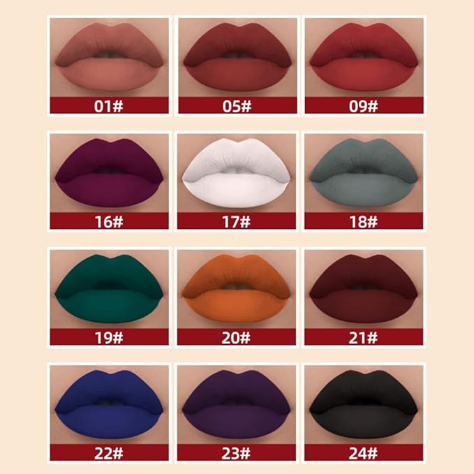 Matte Liquid Lipstick Set, 12 Colors Velvet Lip Glosses