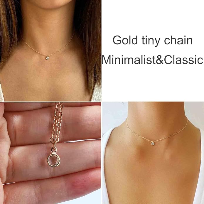 Boho Tiny Crystal Choker Gold Clear Quartz Pendant