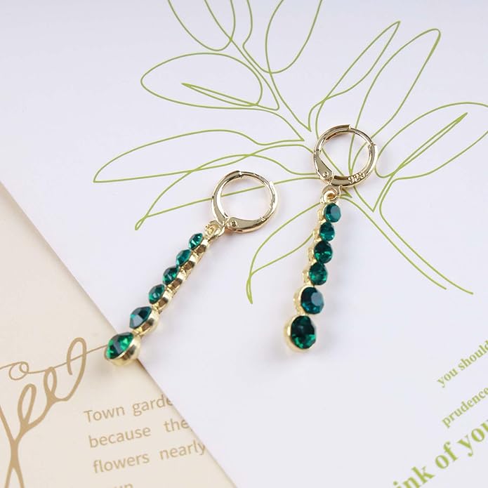 Vintage Crystal Emerald Drop Earrings Emerald
