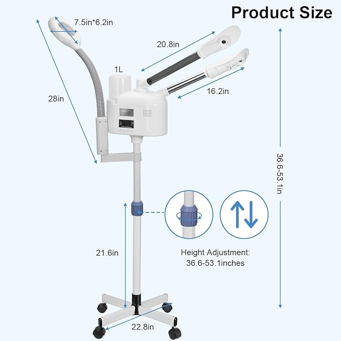 Facial Steamers Professional 3 in 1 Facial Steamer with 5X Magnifying Lamp, Upgrade PTC Heating, Hot/Cool Mist Steamer for Home Salon Spa Beauty