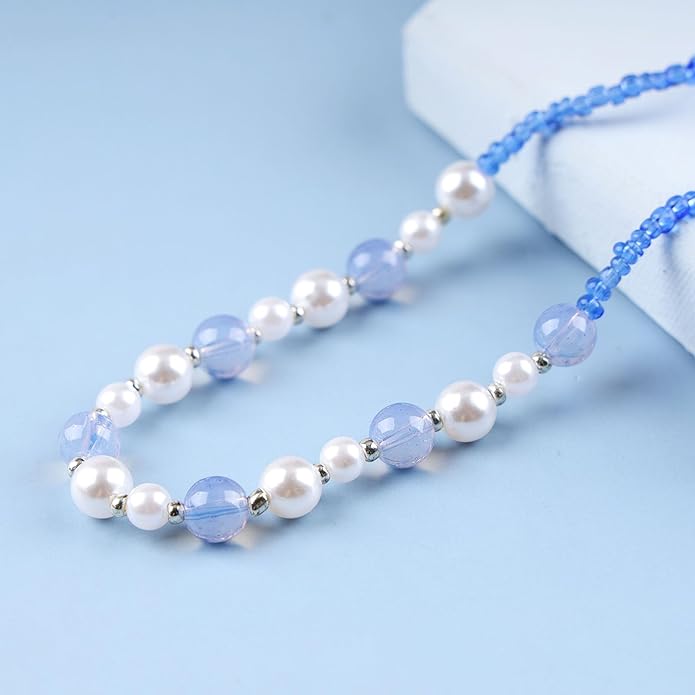 Boho Pearl Choker Necklace Vintage Blue