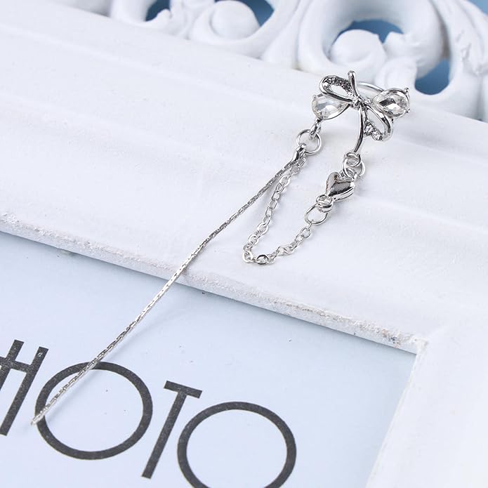 Vintage Crystal Bow Ear Cuff Earrings Rhinestone Bow