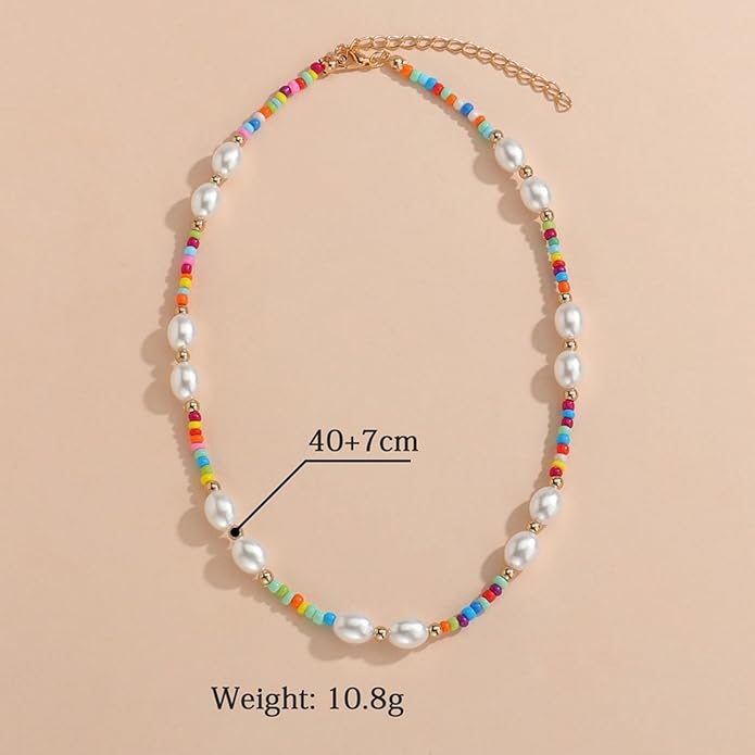 Boho Pearl Choker Necklace Vintage Blue