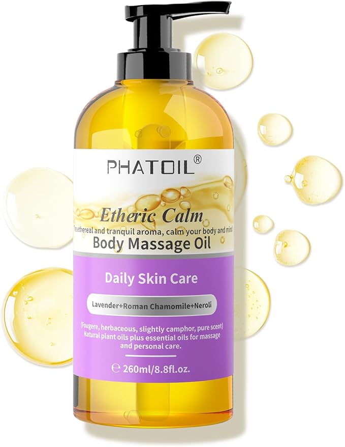 Etheric Calm Body Massage Oil 260 ml (8.8 fl.oz), Blends of Natural Plant Oils and Essential Oils for Massage and Skin Care, Body Oils for Women and Men
