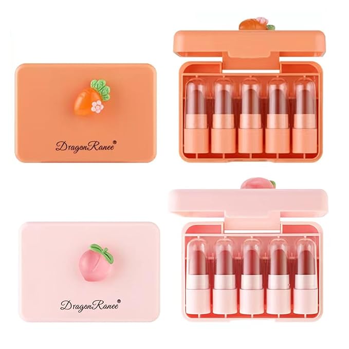AMAKO Carrot peach lipstick set is not easy to fall matte matte soybean color sample fruit lipstick (02#Honey peach)