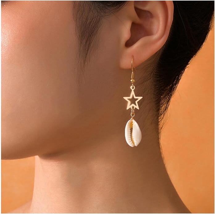 Vintage Cowrie Drop Earrings Puka Shell
