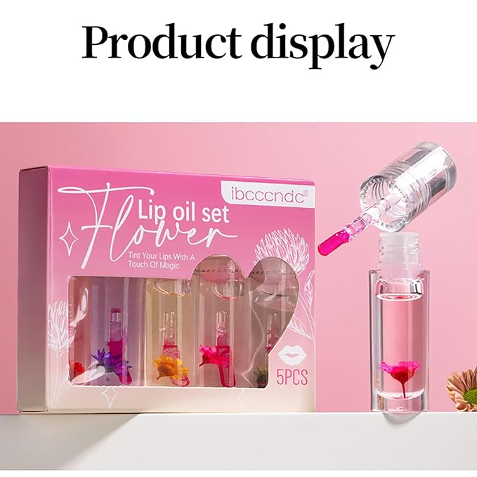 Color Change Plumping Lip Oil Set, Infuse Flowers Clear Lip Gloss for Lip Care, Natural Plant Hydrating Lip Glow Oil Toot Lip Oil, Nourishing, Non-sticky