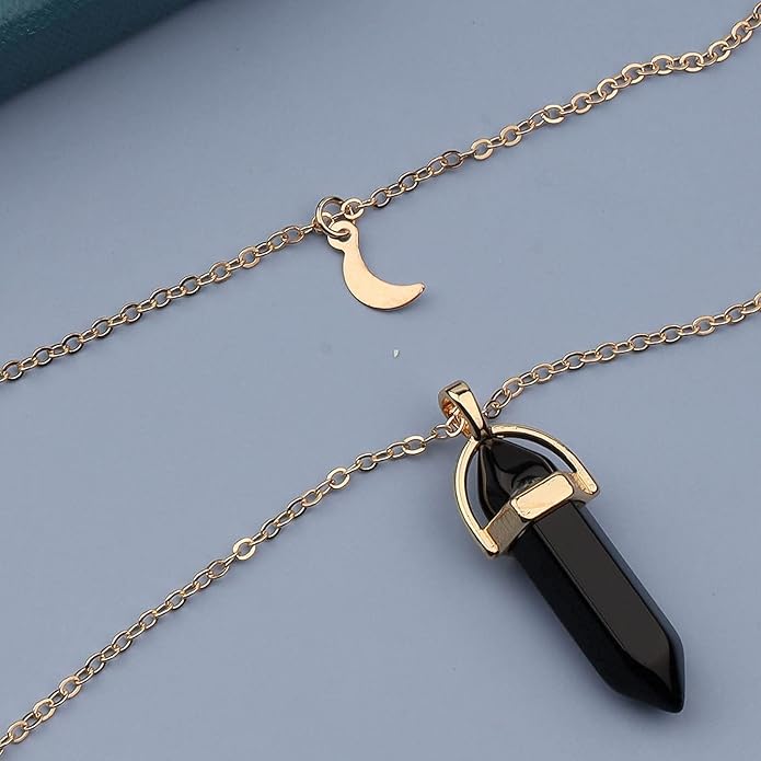 Boho Layered Moonstone Necklace Chain Gold Moon Pendant