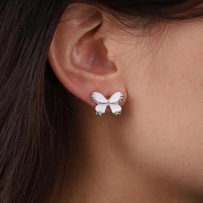 Vintage Butterfly Pearl Drop Earrings Gold